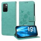 For Redmi 10 2022 / 10 Prime Embossed Butterfly Flowers Leather Phone Case(Green) - 1