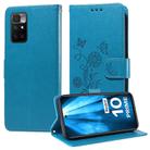 For Redmi 10 2022 / 10 Prime Embossed Butterfly Flowers Leather Phone Case(Blue) - 1