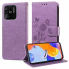 For Redmi 10C / 10 India / 10 Power Embossed Butterfly Flowers Leather Phone Case(Purple) - 1