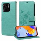 For Redmi 10C / 10 India / 10 Power Embossed Butterfly Flowers Leather Phone Case(Green) - 1