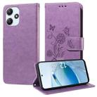 For Redmi 12 5G / 4G / Note 12R Embossed Butterfly Flowers Leather Phone Case(Purple) - 1