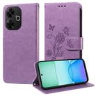 For Redmi 13 4G / Note 13R Embossed Butterfly Flowers Leather Phone Case(Purple) - 1