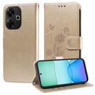 For Redmi 13 4G / Note 13R Embossed Butterfly Flowers Leather Phone Case(Gold) - 1