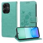 For Redmi 13 4G / Note 13R Embossed Butterfly Flowers Leather Phone Case(Green) - 1