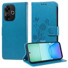 For Redmi 13 4G / Note 13R Embossed Butterfly Flowers Leather Phone Case(Blue) - 1