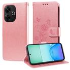 For Redmi 13 4G / Note 13R Embossed Butterfly Flowers Leather Phone Case(Rose Gold) - 1