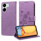 For Redmi 13C 5G / 4G / 13R Embossed Butterfly Flowers Leather Phone Case(Purple) - 1