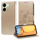 For Redmi 13C 5G / 4G / 13R Embossed Butterfly Flowers Leather Phone Case(Gold) - 1