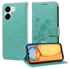 For Redmi 13C 5G / 4G / 13R Embossed Butterfly Flowers Leather Phone Case(Green) - 1