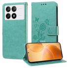 For Redmi K70 / K70 Pro Embossed Butterfly Flowers Leather Phone Case(Green) - 1