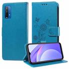 For Redmi Note 9 4G / 10X 4G Embossed Butterfly Flowers Leather Phone Case(Blue) - 1