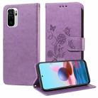 For Redmi Note 10 4G India / 10S 4G Embossed Butterfly Flowers Leather Phone Case(Purple) - 1