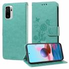 For Redmi Note 10 4G India / 10S 4G Embossed Butterfly Flowers Leather Phone Case(Green) - 1