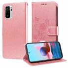 For Redmi Note 10 4G India / 10S 4G Embossed Butterfly Flowers Leather Phone Case(Rose Gold) - 1