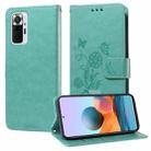 For Redmi Note 10 Pro 4G / Note 10 Pro Max Embossed Butterfly Flowers Leather Phone Case(Green) - 1