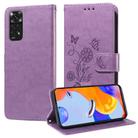 For Redmi Note 11 4G / Note 11S Global Embossed Butterfly Flowers Leather Phone Case(Purple) - 1