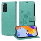 For Redmi Note 11 4G / Note 11S Global Embossed Butterfly Flowers Leather Phone Case(Green) - 1