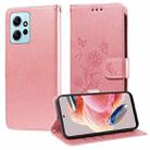 For Redmi Note 12 4G Global Embossed Butterfly Flowers Leather Phone Case(Rose Gold) - 1