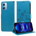 For Redmi Note 12 5G Global Embossed Butterfly Flowers Leather Phone Case(Blue) - 1