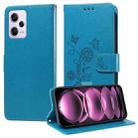 For Redmi Note 12 Pro 5G Global Embossed Butterfly Flowers Leather Phone Case(Blue) - 1