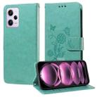 For Redmi Note 12 Explorer / Note 12 Pro+ Embossed Butterfly Flowers Leather Phone Case(Green) - 1