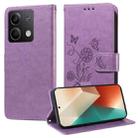 For Redmi Note 13 5G Embossed Butterfly Flowers Leather Phone Case(Purple) - 1