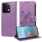 For Redmi Note 13 Pro 5G Embossed Butterfly Flowers Leather Phone Case(Purple) - 1