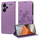 For Redmi Note 13 Pro+ 5G Embossed Butterfly Flowers Leather Phone Case(Purple) - 1