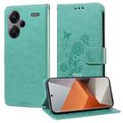 For Redmi Note 13 Pro+ 5G Embossed Butterfly Flowers Leather Phone Case(Green) - 1