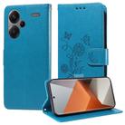 For Redmi Note 13 Pro+ 5G Embossed Butterfly Flowers Leather Phone Case(Blue) - 1