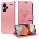 For Redmi Note 13 Pro+ 5G Embossed Butterfly Flowers Leather Phone Case(Rose Gold) - 1