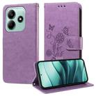 For Redmi Note 14 5G Embossed Butterfly Flowers Leather Phone Case(Purple) - 1