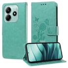 For Redmi Note 14 5G Embossed Butterfly Flowers Leather Phone Case(Green) - 1