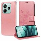 For Redmi Note 14 5G Embossed Butterfly Flowers Leather Phone Case(Rose Gold) - 1