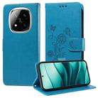 For Redmi Note 14 Pro 5G / Note 14 Pro+ 5G Embossed Butterfly Flowers Leather Phone Case(Blue) - 1