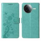 For Redmi K80 Embossed Butterfly Flowers Leather Phone Case(Green) - 1