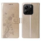 For Redmi Note 14 4G 163.25mm Global Embossed Butterfly Flowers Leather Phone Case(Gold) - 1