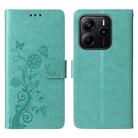 For Redmi Note 14 4G 163.25mm Global Embossed Butterfly Flowers Leather Phone Case(Green) - 1