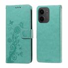 For Redmi 15C 4G 173.1mm / 15C 5G 173.1mm Embossed Butterfly Flowers Leather Phone Case(Green) - 1