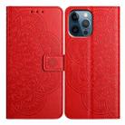 For iPhone 16 Pro Max Flower Embossed Leather Phone Case(Red) - 1