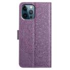 For iPhone 16 Pro Max Flower Embossed Leather Phone Case(Purple) - 3