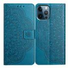 For iPhone 16 Pro Max Flower Embossed Leather Phone Case(Blue) - 1