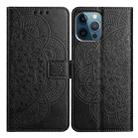 For iPhone 16 Pro Flower Embossed Leather Phone Case(Black) - 1