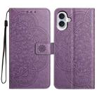 For iPhone 16 Plus Flower Embossed Leather Phone Case(Purple) - 1