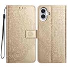 For iPhone 16 Plus Flower Embossed Leather Phone Case(Gold) - 1