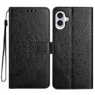 For iPhone 16 Plus Flower Embossed Leather Phone Case(Black) - 1