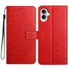 For iPhone 16 Flower Embossed Leather Phone Case(Red) - 1