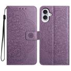 For iPhone 16 Flower Embossed Leather Phone Case(Purple) - 1