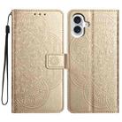 For iPhone 16 Flower Embossed Leather Phone Case(Gold) - 1