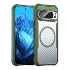 For Google Pixel 9 Pro / 9 Carbon Fiber Texture MagSafe Translucent Phone Case(Green) - 1